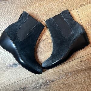 Sperry Top Sider Blue Suede Wedge Booties Size 6.5M